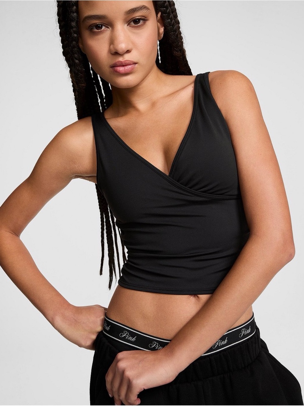 PINK Victoria's Secret Black Wrap-Style Crop Top